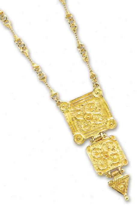 14k Yellow Tuscany Desgin Drop Necklace - 17 Inch