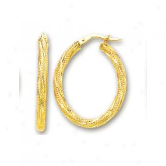 14k Yellow Twisted Comprehensive Oval Earrings