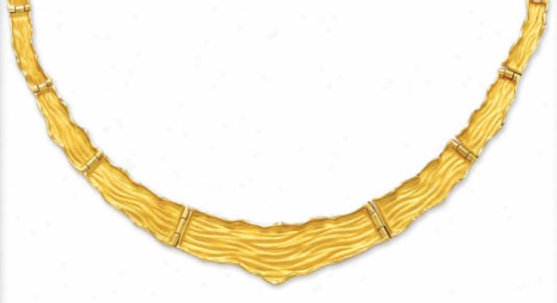14k Yellow Wave Design Necklace - 17 Inch