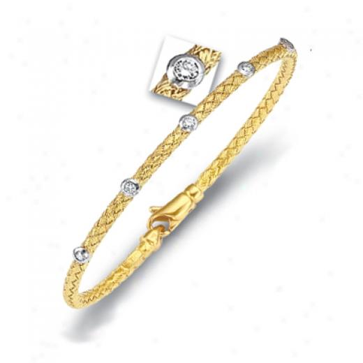 14k Yellow Weaved Bangle Diamond Bracelet - 7.25 Inch