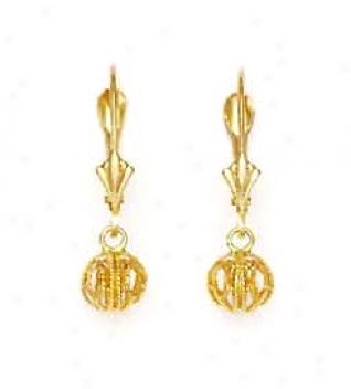 14k Yellow Wier Ball Lever-back Earrings