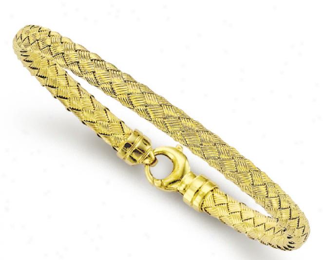 14k Yellow Woven Design Couture Bangle Bracelet - 7.25 Inch