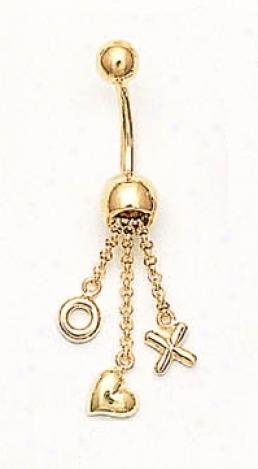 14k Yellow X O Belly Ring