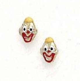 14k Yellow Yellow Enamel Childrens Clown Screw-back Earrings