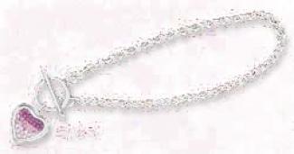 7 Inch Ss 4mm Rolo Bracelet 13mm Stab Cz Heart Toggle Clasp