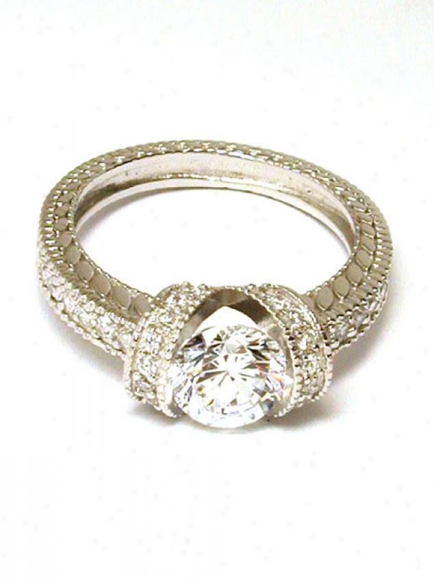 Antique Beaded Full Cubic Zirconia Cz Engagement Ring