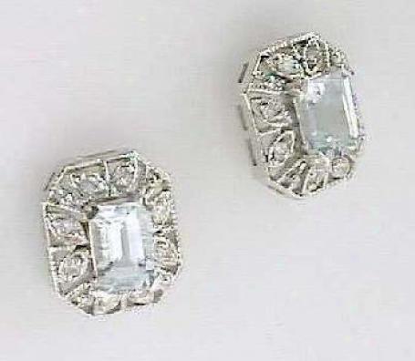 Antique-style Aquamarine & Diamond Earrings