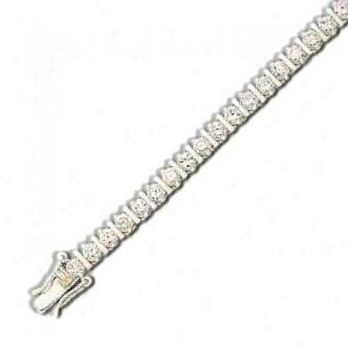 Bar Design Round 3 Mm Cz Silver Bracelet