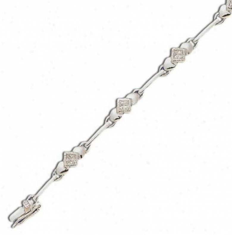 Bar Link Pricess-cut 3 Mm Cz Silver Bracelet
