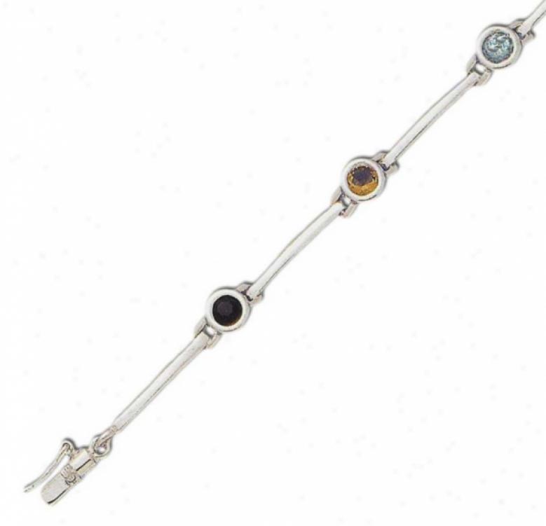 Bezel Set Connective Multi-gem Round 4 Mm Cz Silver Bracelet