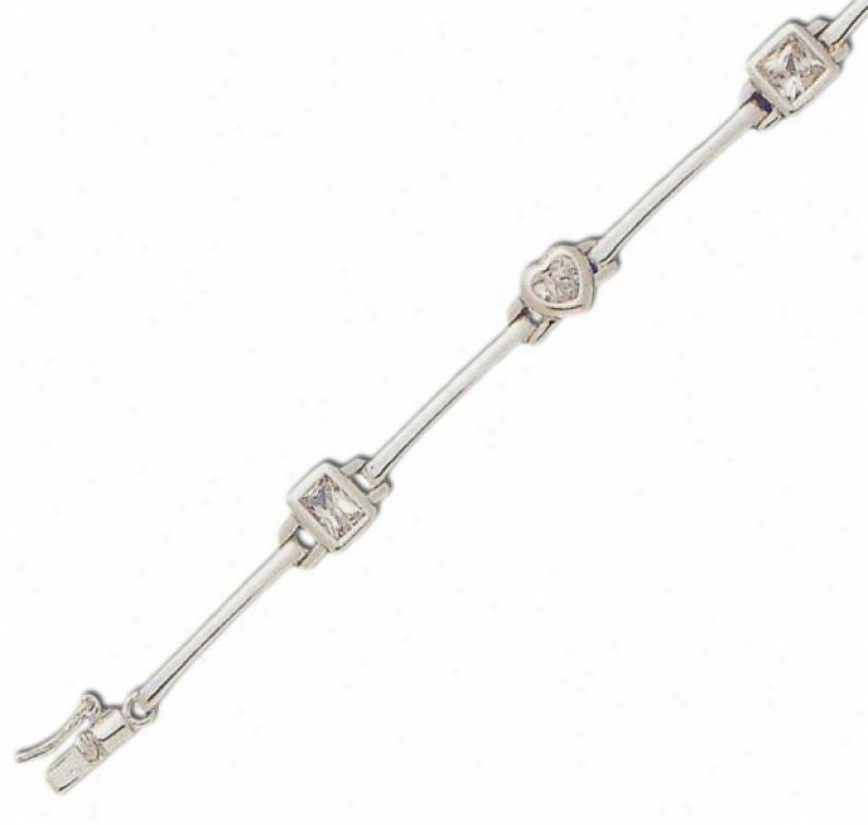 Bezel Set Link Multi-gem Style Cz Silver Bracelet