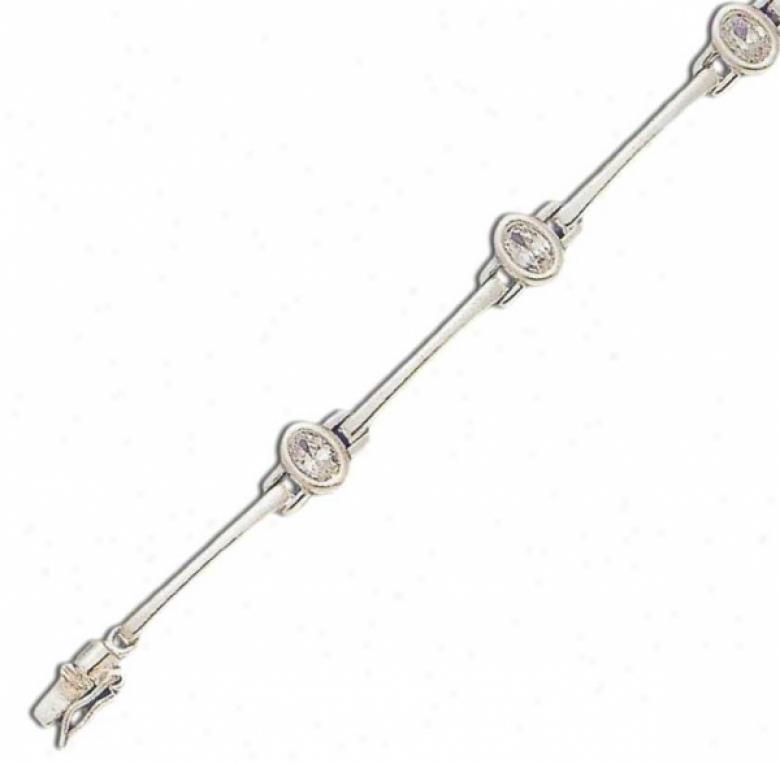 Bezel Set Link Oval 5x3 Mm Cz Silver Bracelet