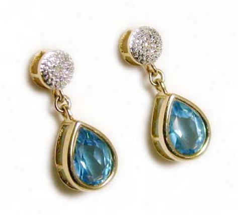 Blue Topaz & Diamond Drop Earrings