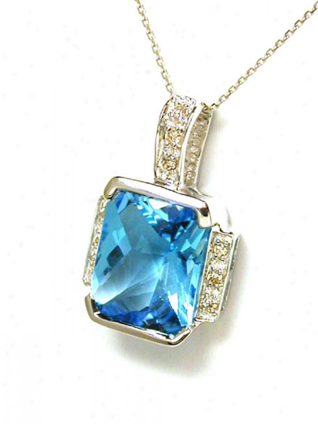 Bold Emerald Cut Blue Topaz & Diamond Pendant