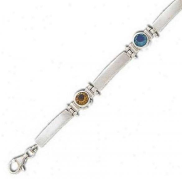 Bold Multi-gem Bezel Set Round 5 Mm Cz Silver Bracelet