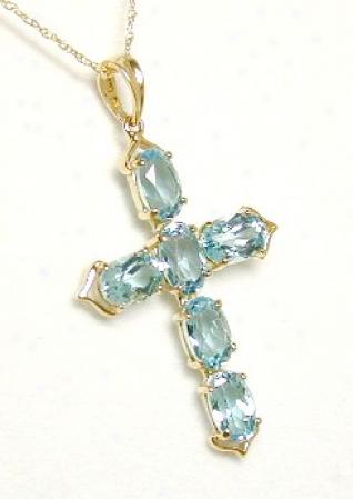 Boold Oval Blue Topaz Cross Pendant