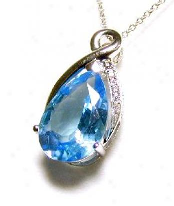 Bold Pear Blue Topaz & Diamond Pendant