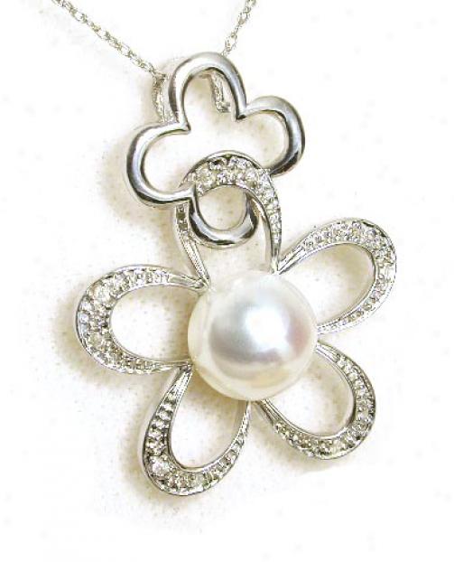 Bold Pearl & Diamond Flower Pendant