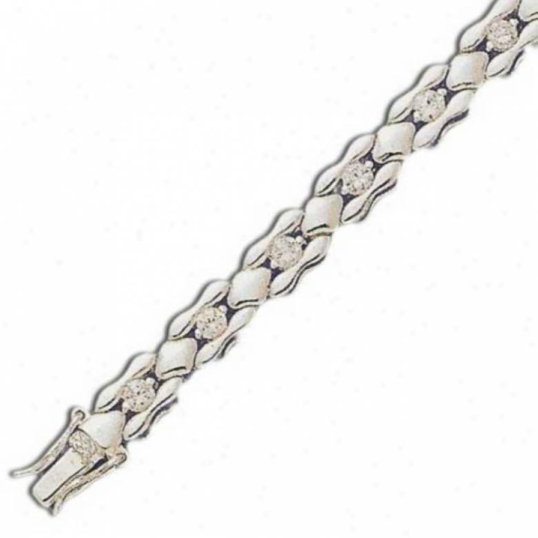 Designer Style Round 2.5 Mm Cz Silver Bracelet