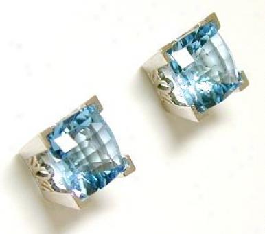 Elegant Blue Topaz Cushiob Earrings