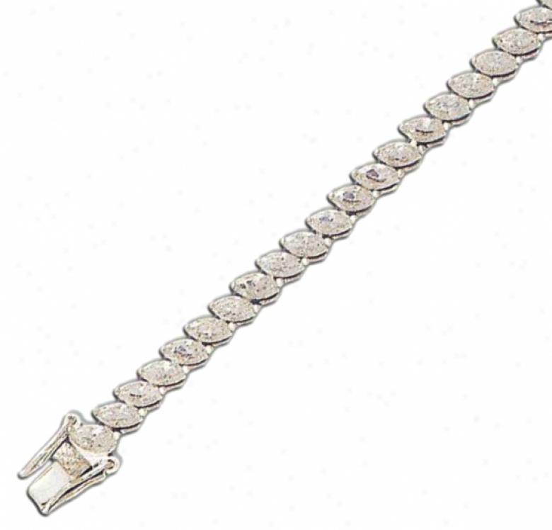 Polished Marquise 5x2.5 Mm Cz Silver Braceler