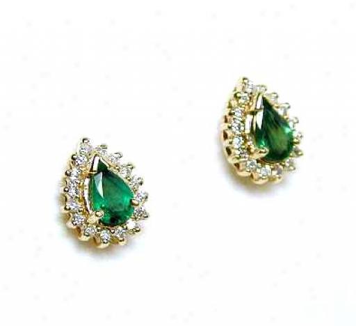 Elegant Pear Genuine Emerald & Diamond Earrings