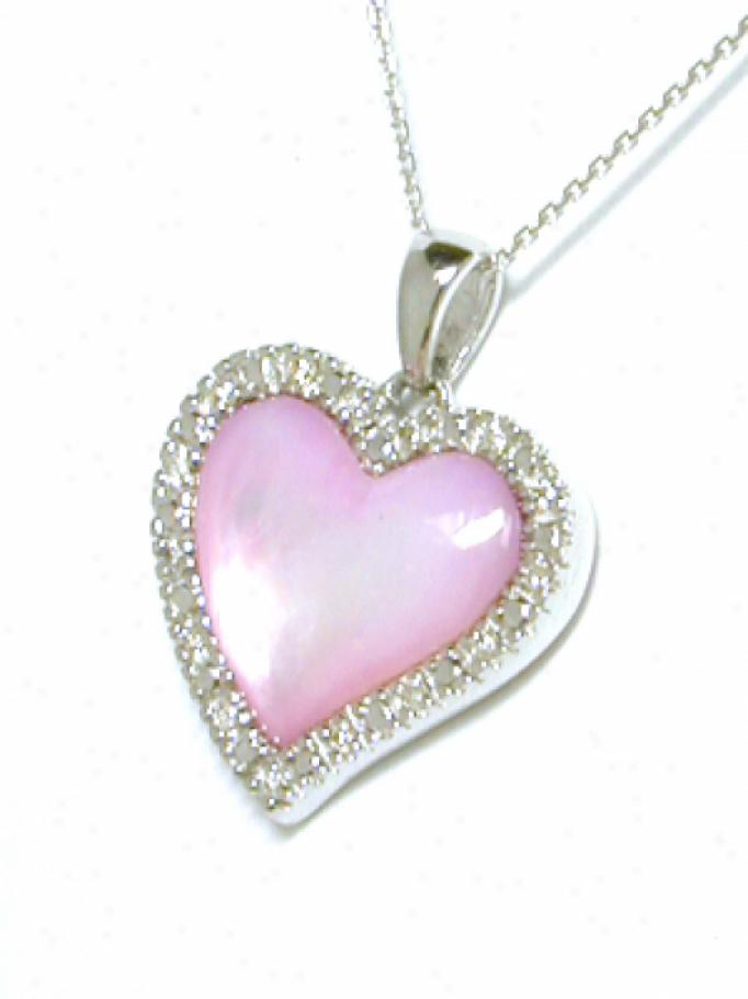 Elegant Pink Mother Of Pearl & Brilliant Heart Shaped Pendant