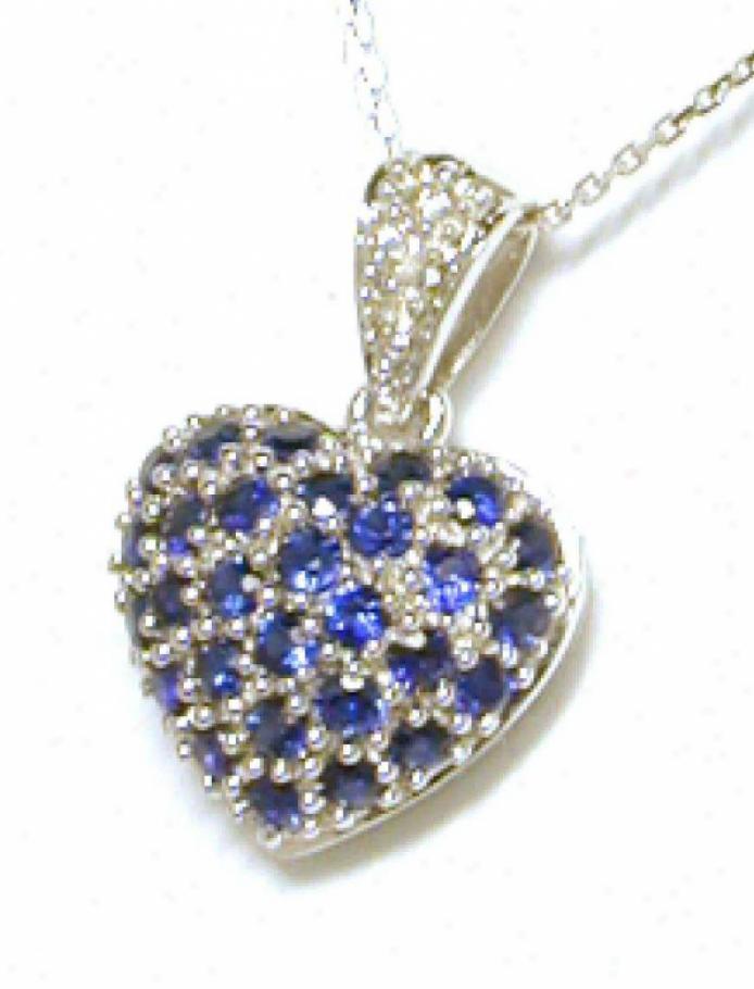 Elegant Rouhd Sapphire & Diamond Heart Shaped Pendant