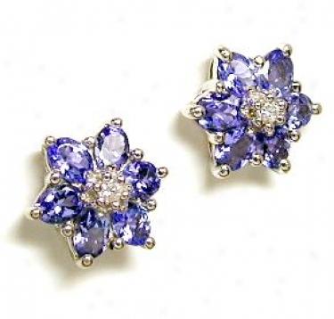 Elegant Tanzanite & Diamond Flower Ears