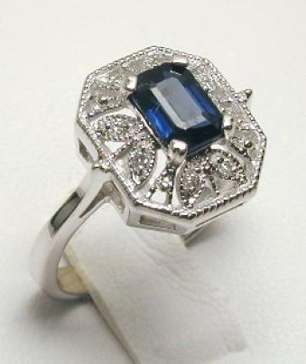 Emerald-cut Sapphire & Diamond Antique Ring