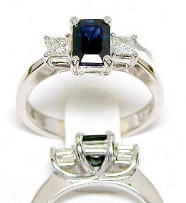 Emerald-cut Sapphire & Princess Diamond Ring