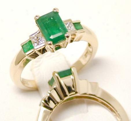 Emerald-cutgenuine Columbian Emerald & Prinncess Diamond Ring