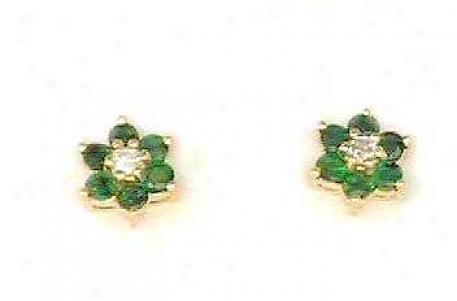 Emerald & Diamond Flower Earrings