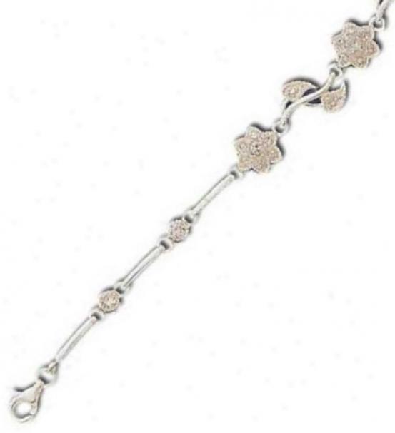 Flowers And Leafs Design Cz Silver Bracelet