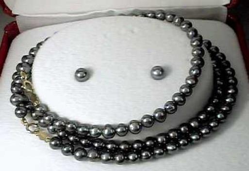 Fw Black Pearl Bracelet, Necklace & Earring Set