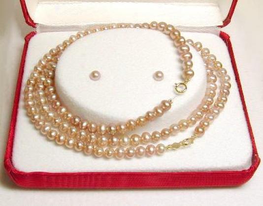 Fw Pink Pearl Bracelet, Necklace & Earring Set