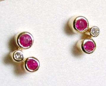 Geometric Bezel Ruby & Diamond Earrings