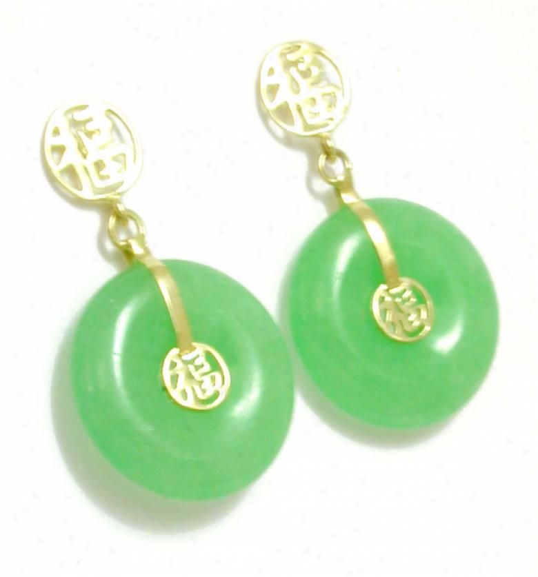 Green Jade Disc Ddop Earringss