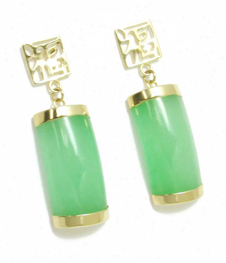 Green Jade Segment Drop Earrings