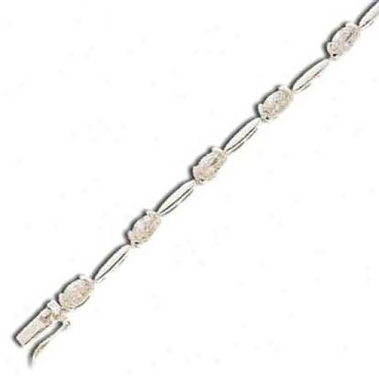 Half Bezel Bar Link Oval 6x4 Mm Cz Silver Bracelet
