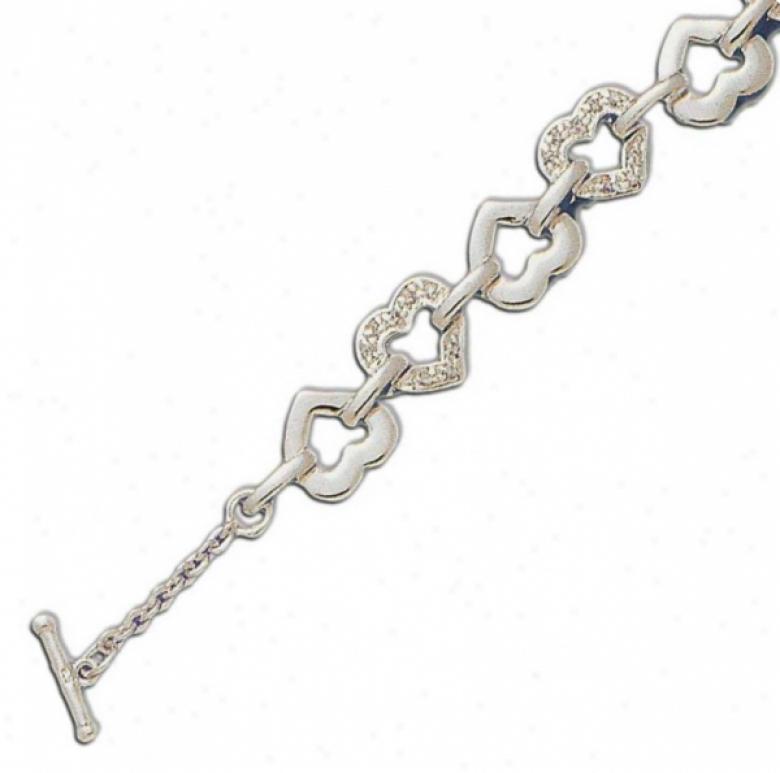 Heart Link Round 1 Mm Cz Silver Bracelet