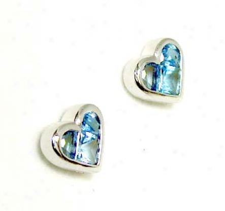 Invisible-set Heart Shaped Blue Topaz Earrings