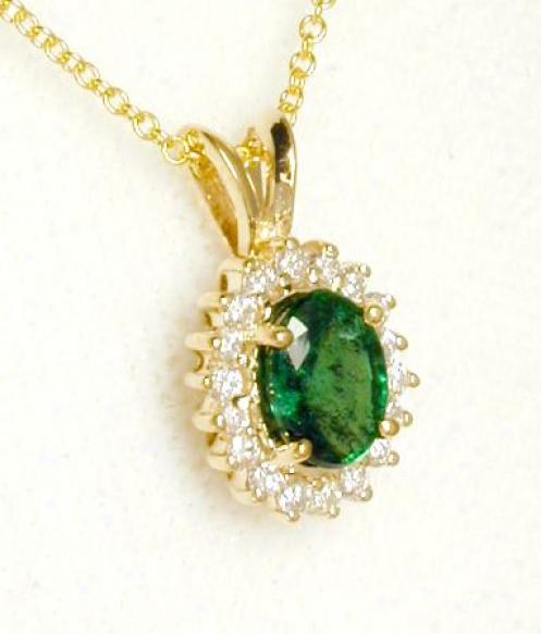 Lady Di Oval Genuine Emerald & Diamond Pendant