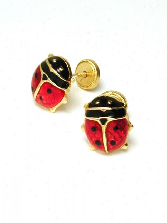 Ladybug Enamel Childrens Screwback Earrrings