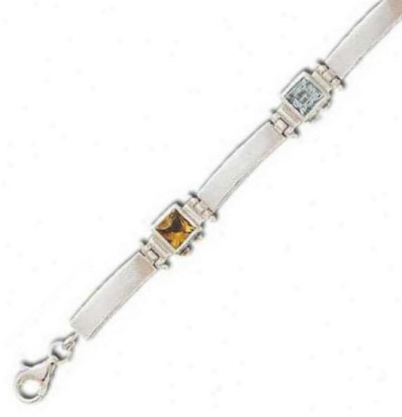 Multi-gem Bezel Set Princess-cut 5 Mm Cz Silver Bracelet