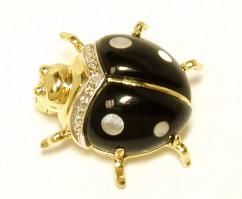 Onyx/ Mother Of Pearl & Diamond Bug Pin