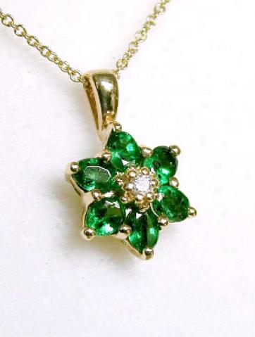 Oval Emerald & Diamond Flower Pnedant