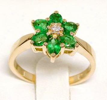 Oval Emerald & Diamond Flower Ring