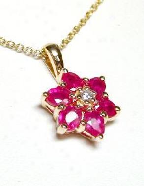 Oval Ruby & Diamond Flower Pendant