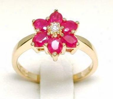 Oval Ruby & Diamond Flower Ring